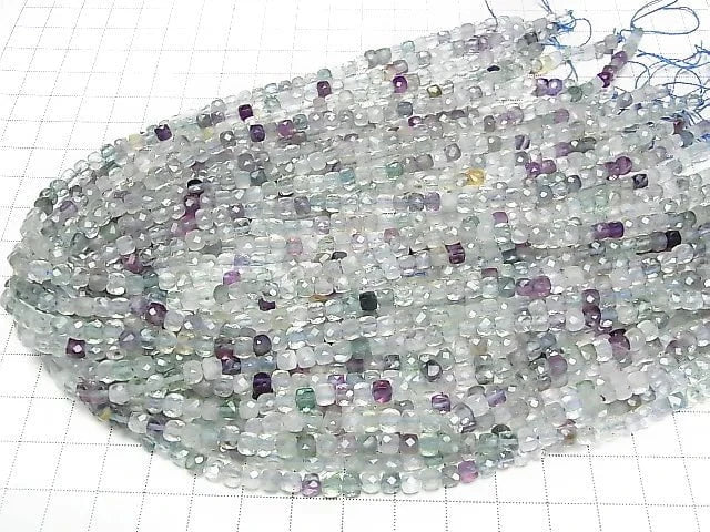 High Quality! Multicolor Fluorite AA+ Cube Shape 4x4x4mm half or 1strand beads (aprx.15inch / 37cm)