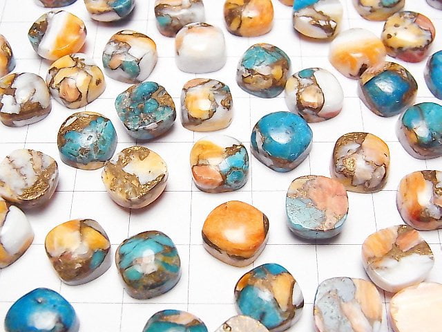 Austern Kupfer Türkis AAA Quadratischer Cabochon 10x10mm 2Stück