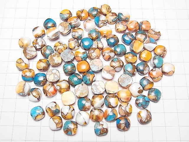 Austern Kupfer Türkis AAA Quadratischer Cabochon 10x10mm 2Stück