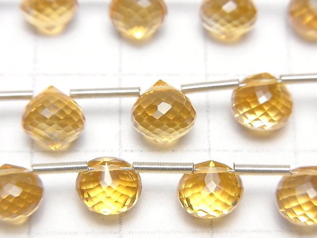 MicroCut 高品質黃水晶 AAA+ 洋蔥刻面水滴形,半串或 1 串 (10 顆)