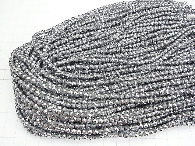 Hochwertig! Hämatit 32-facettierte runde 4mm Silberbeschichtung 1strang Perlen (ca. 15 Zoll / 37 cm)