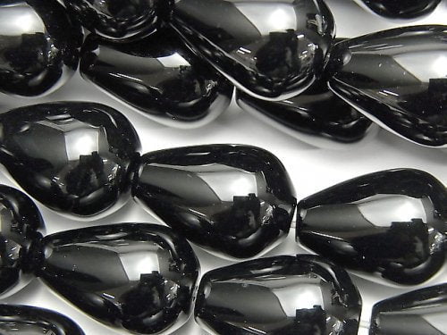 縞瑪瑙垂直孔水滴形 (光滑) 18x13x13mm 半串或 1 串珠子 (約 15 英寸/36 公分)