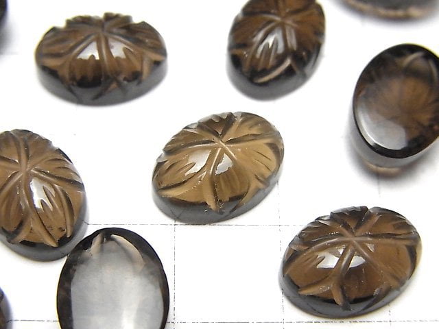 高品質茶晶 AAA 雕刻橢圓素面 14x10公釐 3顆