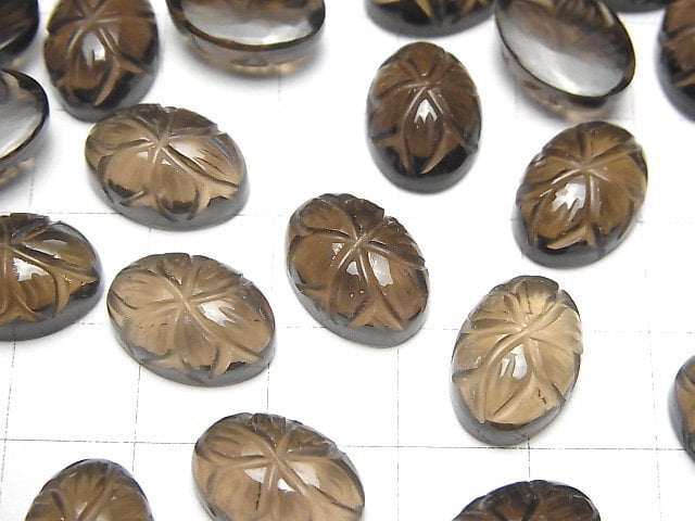 Hochwertiger rauchiger Quarz AAA Gravierte ovale Cabochon 14x10mm 3 Stück