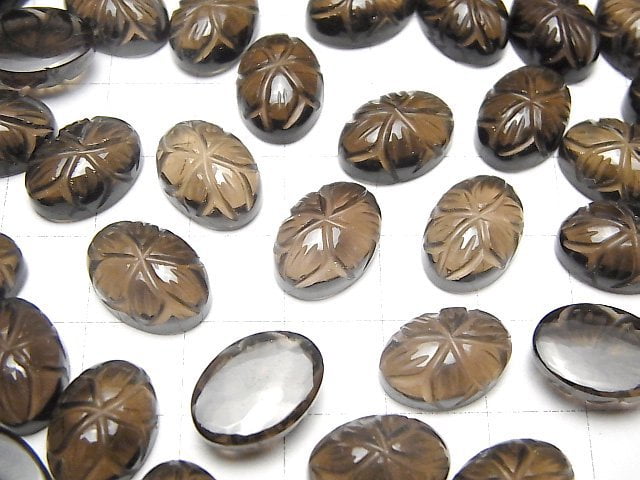 Hochwertiger rauchiger Quarz AAA Gravierte ovale Cabochon 14x10mm 3 Stück