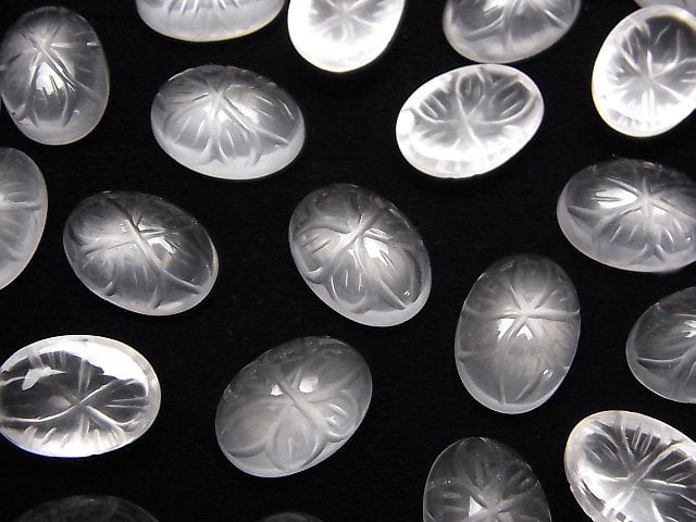 Hochwertiger Rosenquarz AAA Gravierte ovale Cabochon 14x10mm 2 Stück