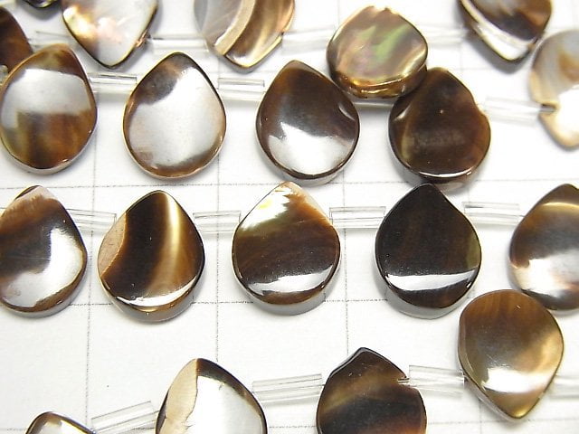 珍珠母貝 咖啡色 梨形 10x8mm 1串珠子 (約15英吋/38公分)