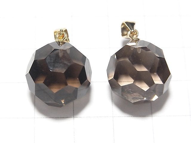 煙水晶 AAA 級「巴基球」刻面圓形 16mm 吊墜 14KGP 1個
