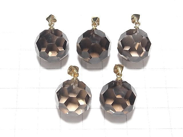 Rauchquarz AAA "Buckyball" Facettiert Rund 16mm Anhänger 14KGP 1 Stück