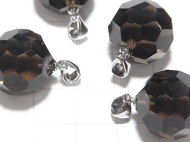 Rauchquarz AAA "Buckyball" Facettiert Rund 16mm Anhänger Silber925 1 Stück