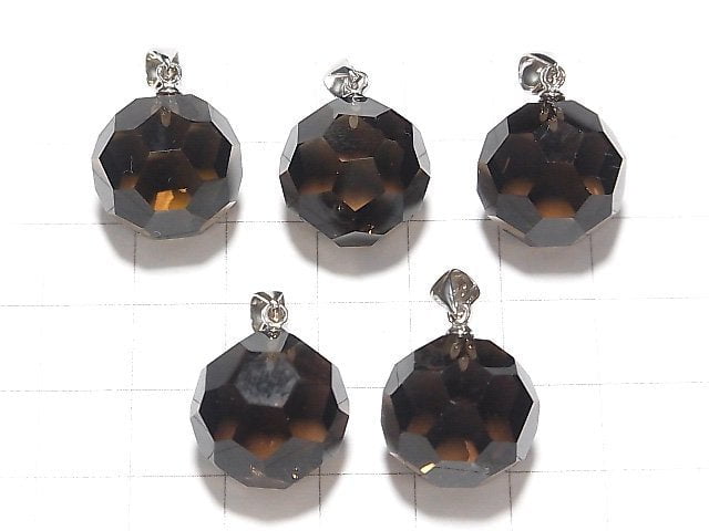 Rauchquarz AAA "Buckyball" Facettiert Rund 16mm Anhänger Silber925 1 Stück
