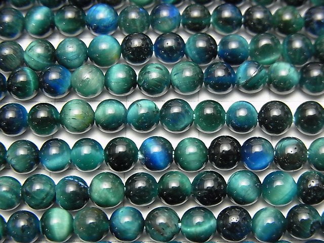 藍綠色虎眼石 AA++ 圓珠 4mm 1串珠子 (約15英吋/36公分)