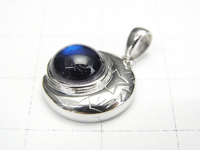 Meteoriten-Mondmotiv Anhänger 14x14mm Blau Silber925
