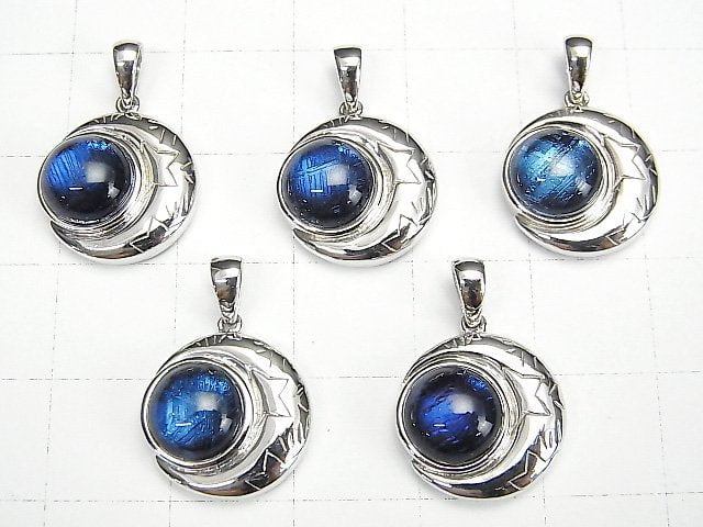 Meteoriten-Mondmotiv Anhänger 14x14mm Blau Silber925