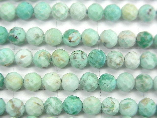 高品質!秘魯藍銅礦AA+刻面圓珠 4mm 一串(約15英吋/36公分)