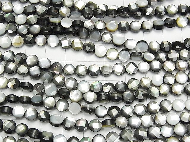 Schwarze Muschel (Schwarze Lippen-Auster) AAA facettierte Münze 6x6x4mm halb oder 1strang Perlen (ca. 38cm)