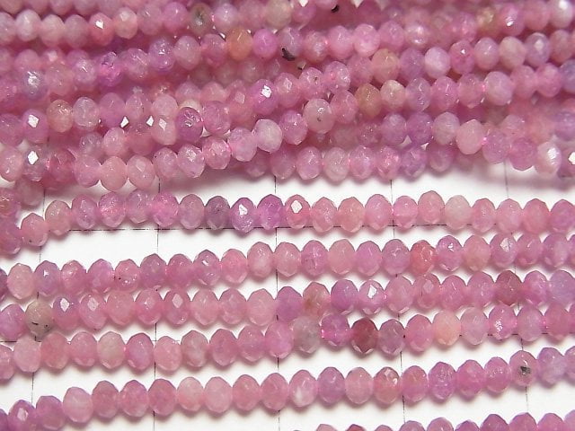 高品質!粉色藍寶石 AA+ 切面鈕扣算盤珠 3x3x2mm 半串或 1 串珠子 (約 15 英寸/37 公分)