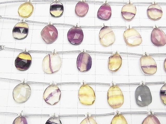 Multicolor Fluorite AAA- Freeform Single Sided Rose Cut 1strand beads (10pcs)