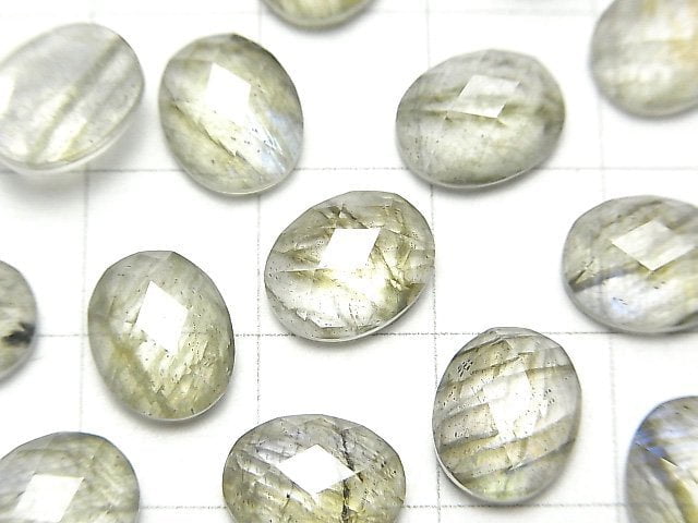 拉長石 x 水晶 AAA 橢圓刻面素面蛋面 10x8mm 2顆