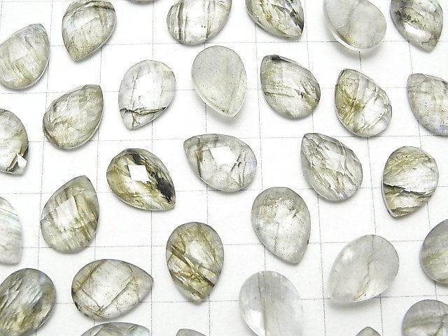 Labradorit x Kristall AAA Birnenform facettierter Cabochon 14x10 mm 2 Stück