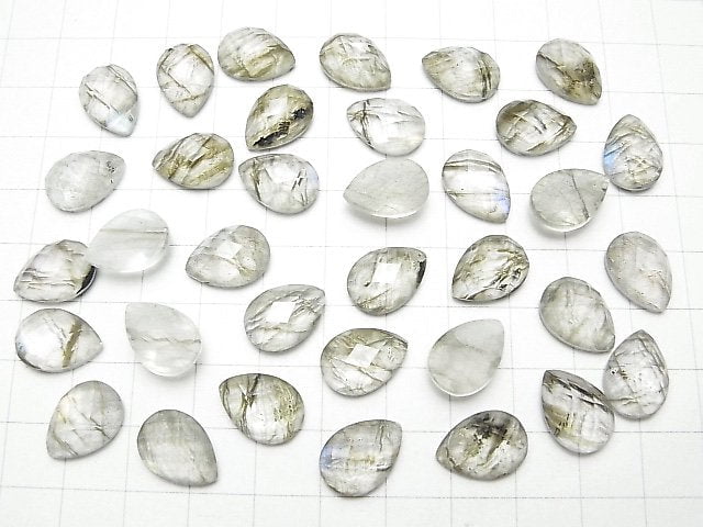 Labradorit x Kristall AAA Birnenform facettierter Cabochon 14x10 mm 2 Stück