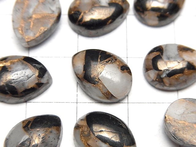 銅方解石黑曜石 AAA 梨形凸圓面 14x10mm 3顆