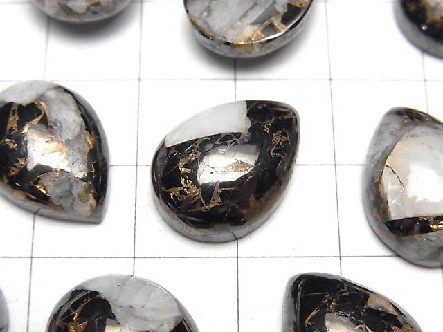 銅方解石黑曜石 AAA 梨形凸圓面 18x13mm 2顆