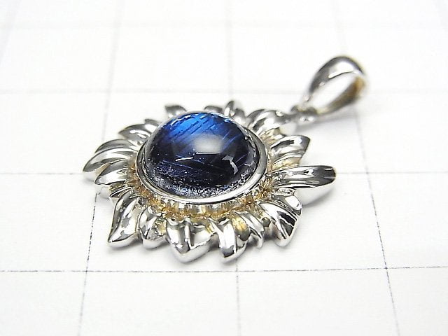 Meteoriten-Sonnenmotiv Anhänger 18x17mm Blau Silber925
