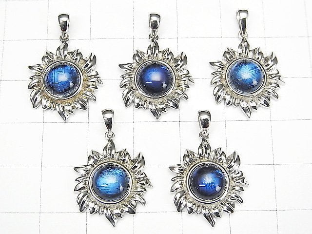 Meteoriten-Sonnenmotiv Anhänger 18x17mm Blau Silber925