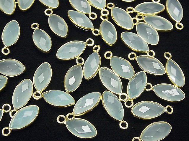 Hochwertiger meerblauer Chalcedon AAA Fassung facettiert Marquise 13x7mm 18KGP 3 Stück