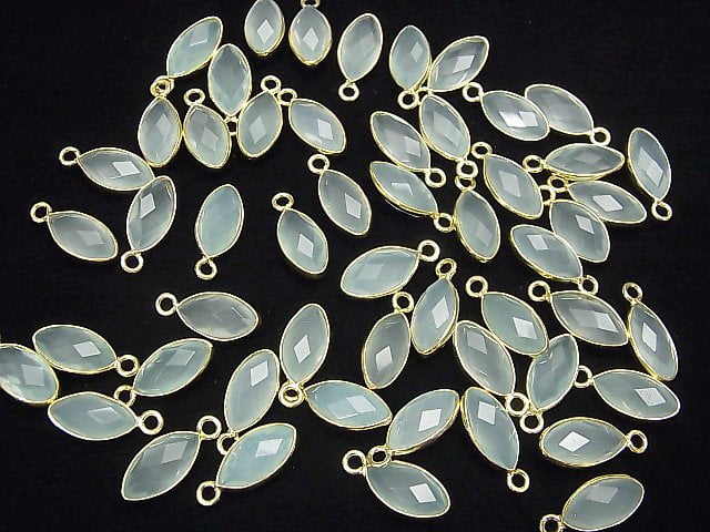 Hochwertiger meerblauer Chalcedon AAA Fassung facettiert Marquise 13x7mm 18KGP 3 Stück