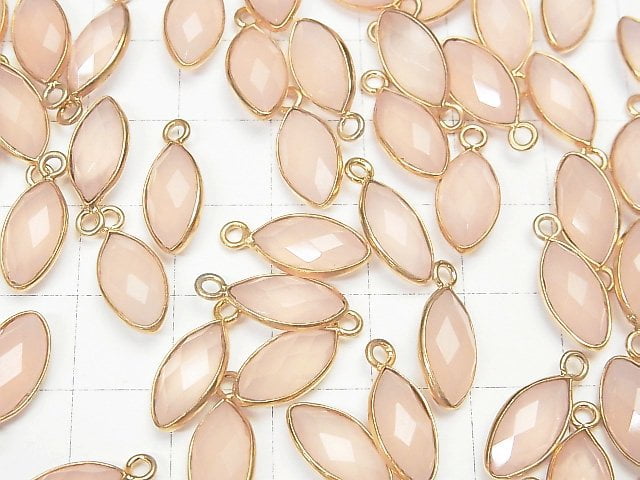 Hochwertiger rosa Chalcedon AAA Fassung facettiert Marquise 13x7mm 18KGP 3 Stück