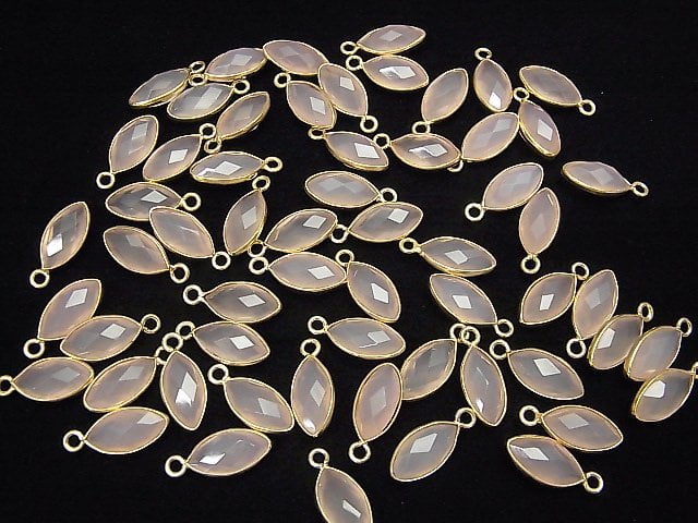 Hochwertiger rosa Chalcedon AAA Fassung facettiert Marquise 13x7mm 18KGP 3 Stück