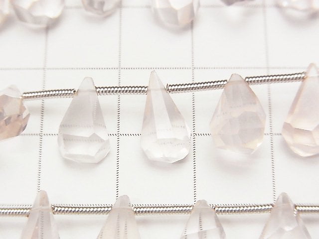 高品質玫瑰石英 AAA 級原石刻面水滴半串或 1 串珠子(約 7 英寸/18 公分)