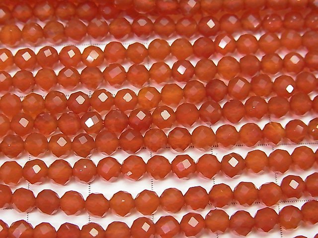高品質!紅色瑪瑙 AAA 小尺寸刻面圓珠 4mm 1串 (約15英吋/37公分)