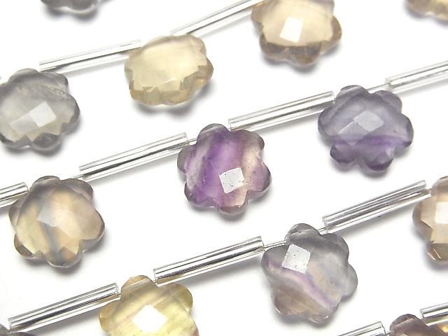 多色螢石 AAA 花朵(刻面)11x10x5mm 1串 (9顆)