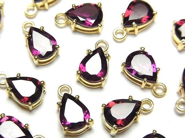 高品質玫瑰榴石石榴石 AAA 刻面梨形包鑲 8x6mm 18KGP 1個
