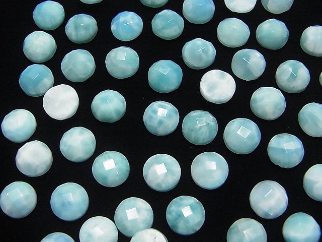 Larimar Pectolith AA++ Rund Facettiert Cabochon 8x8mm 2 Stück
