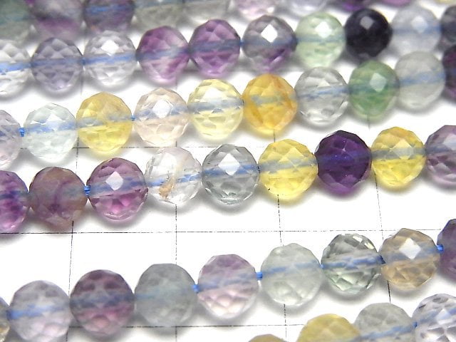 高品質!多色螢石 AA++ 切面圓珠 6mm 1串珠子 (約15英吋/37公分)