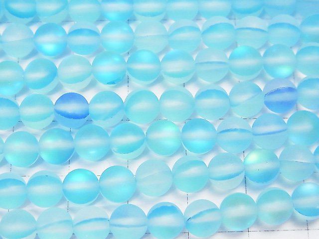 霜凍水藍色月光閃爍圓珠 6mm 1串珠子 (約15英吋/36公分)
