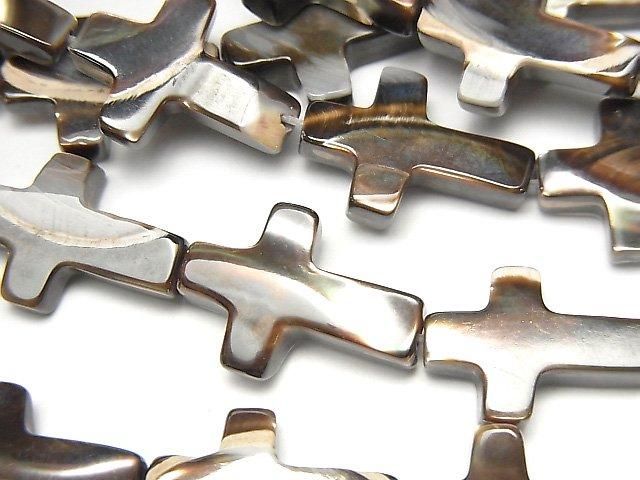 珍珠母貝 棕色十字 16x10mm 1串珠子 (約15英吋 / 37公分)