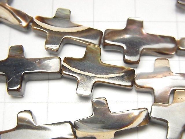 珍珠母貝 棕色十字 16x10mm 1串珠子 (約15英吋 / 37公分)