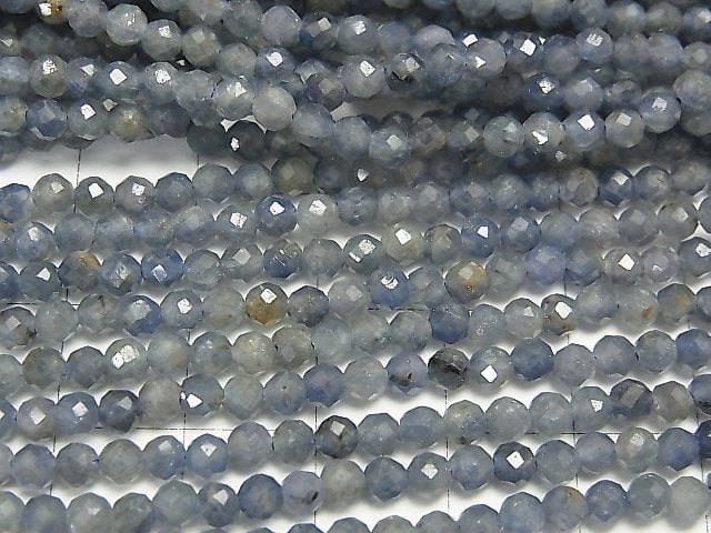 高品質!斯里蘭卡藍寶石 AA 刻面圓珠 3-3.5毫米 1串(約15英吋/37公分)