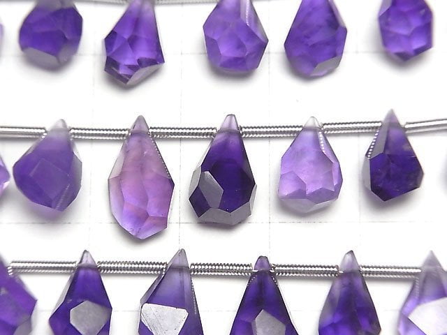 高品質紫水晶 AAA 級原石刻面水滴半串或 1 串珠子 (約 7 英寸 / 18 厘米)