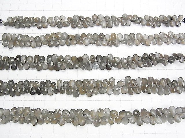 Hochwertig! Grauer Mondstein AA++ Tropfenform facettierte Briolette halb oder 1Strang Perlen (ca. 7 Zoll / 18 cm)