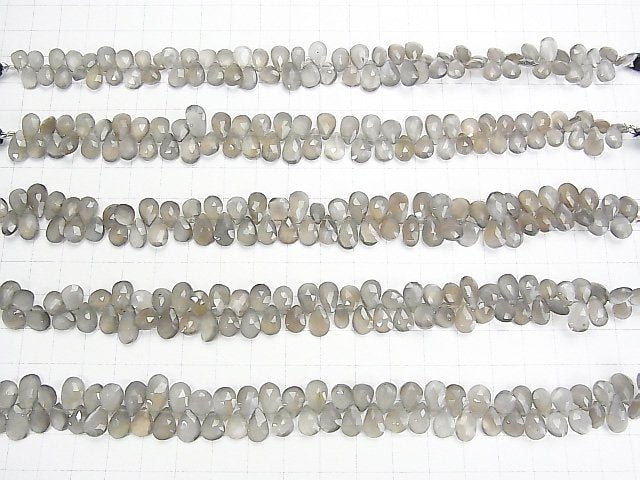 Hochwertig! Grauer Mondstein AA++ Tropfenform facettierte Briolette halb oder 1Strang Perlen (ca. 7 Zoll / 18 cm)