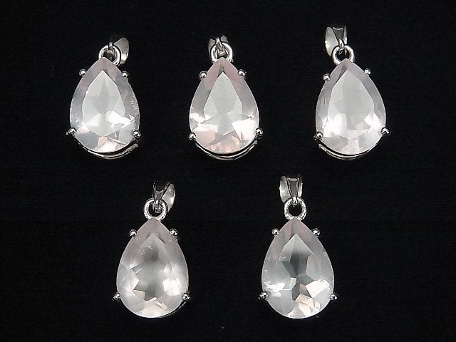 Hochwertiger Rosenquarz AAA Birnenform facettierter Anhänger 14x10mm Silber925