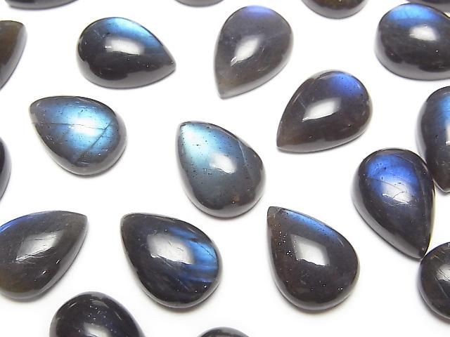 高品質黑色拉長石 AAA- 梨形蛋面切工 14x10mm 2顆