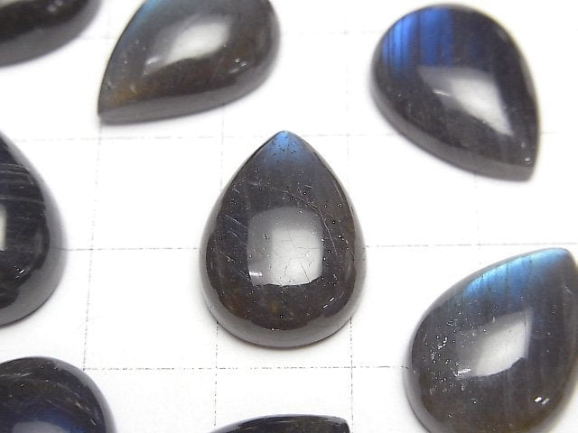 高品質黑色拉長石 AAA 梨形凸圓面 18x13mm 1顆