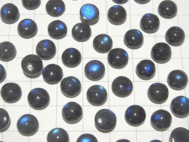 Hohe Qualität Schwarzer Labradorit AAA- Rund Cabochon 8x8mm 3Stücke